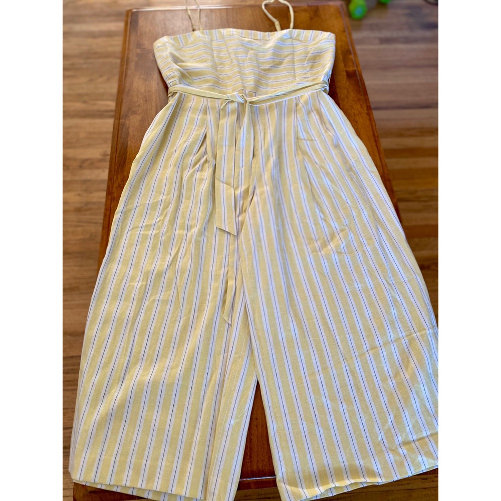 Banana Republic Yellow White Striped Linen Blend Wide Leg Jumpsuit 16